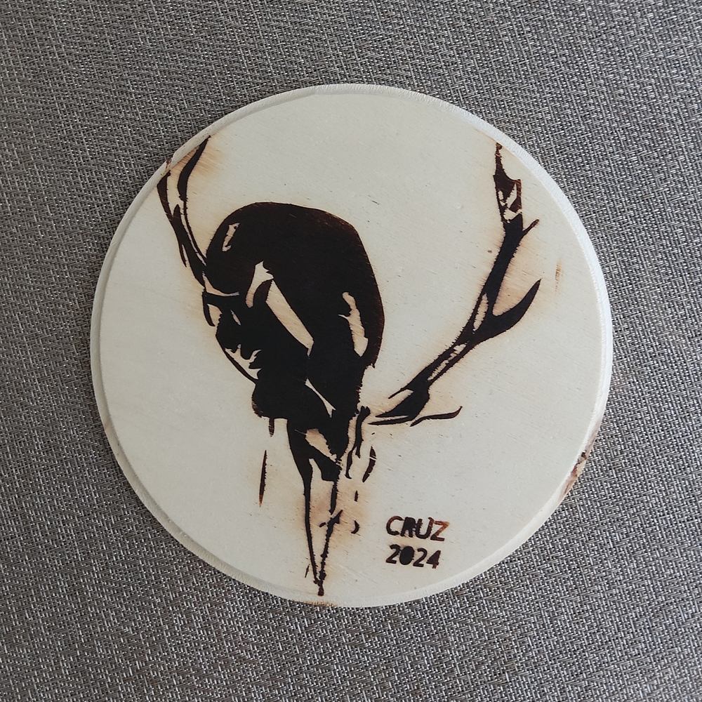 Wood Burning Elk Original Art Design Plaque 7x7 Round